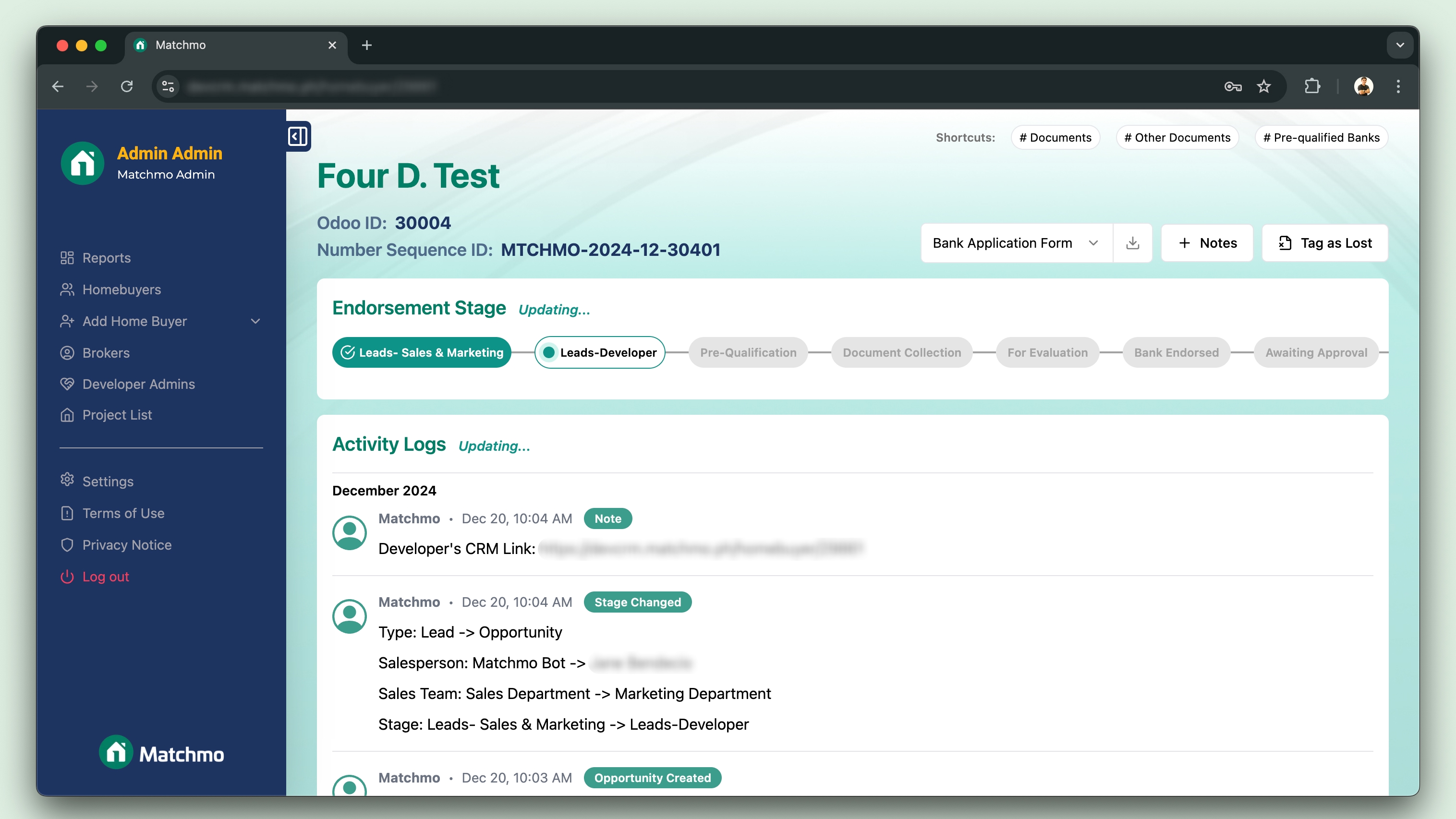 Matchmo Developer CRM